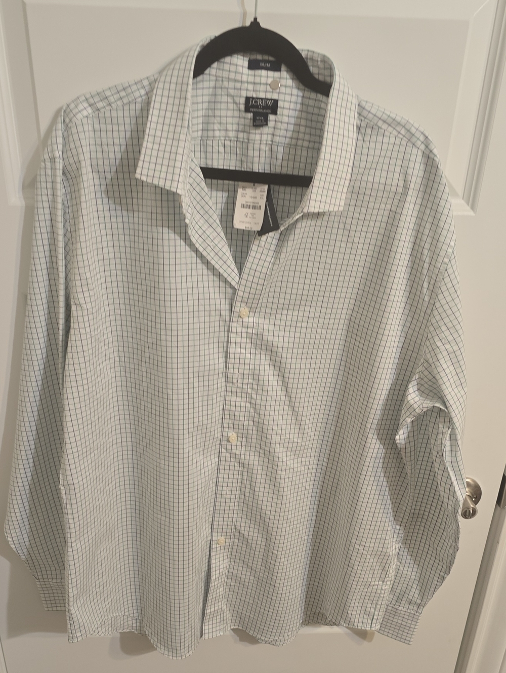 J. Crew White Dress Shirt with Blue Windowpane Check F 058